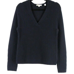 NEW, Vince V-Neck Ribbed Wool &Cashmere Blend Sweater in Navy SZ M  #S7432
